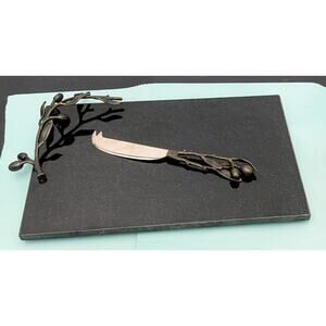 Michael Aram Olive Branch cheese board and knife in black granite 112164 Bronze